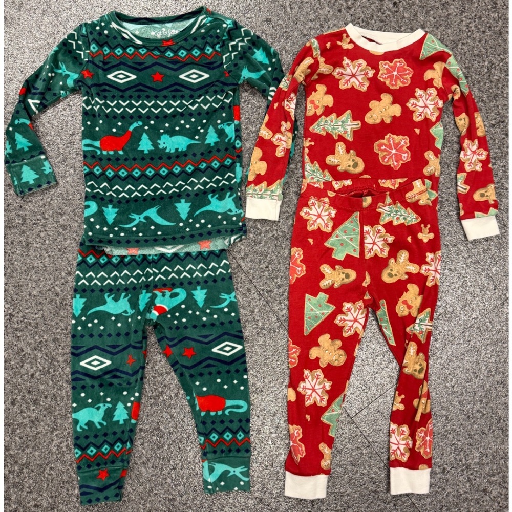 Holiday Cat & Jack Burt's Bees Pajama Sets Toddler 2T Excellent PJ twins unisex
